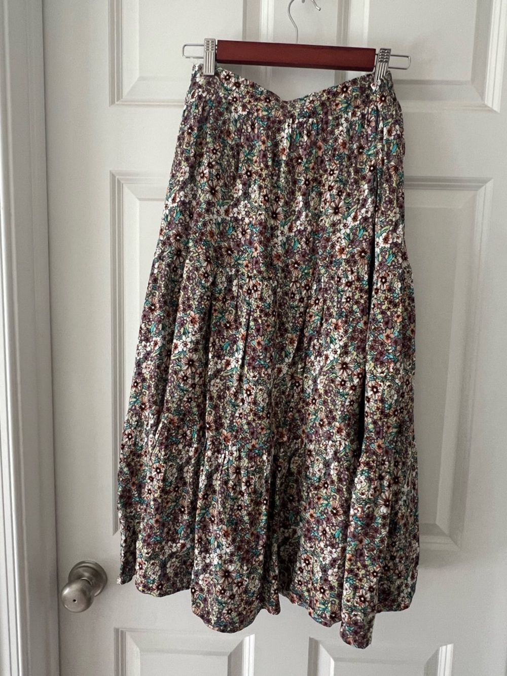 Listicle Floral Maxi Skirt in Teal, Brown & Cream